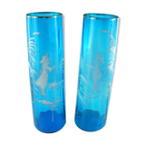 paire de vases en verre bleu
