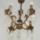 French Vintage Bronze and Glass 4 Light Art Nouveau Crystal Chandelier