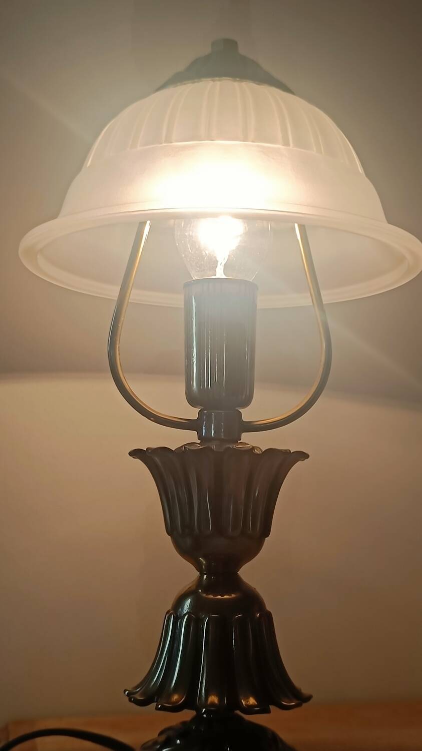 Vintage lamp in metal with brass finish and frosted opaline glass – 2 available