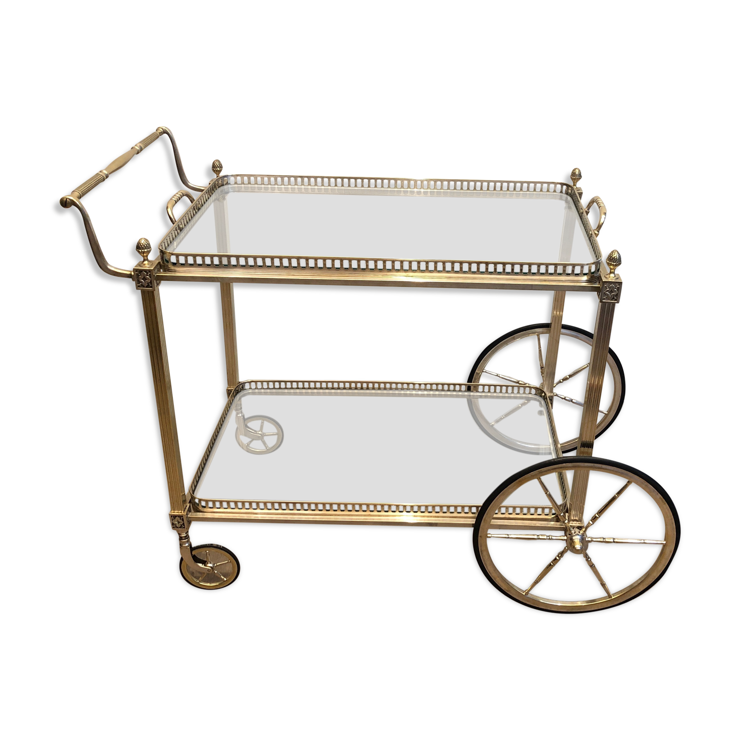 Table de style néo classique en métal argenté et doré et verre