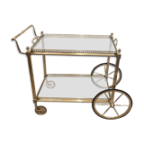 Table de style néo classique en métal argenté et doré et verre