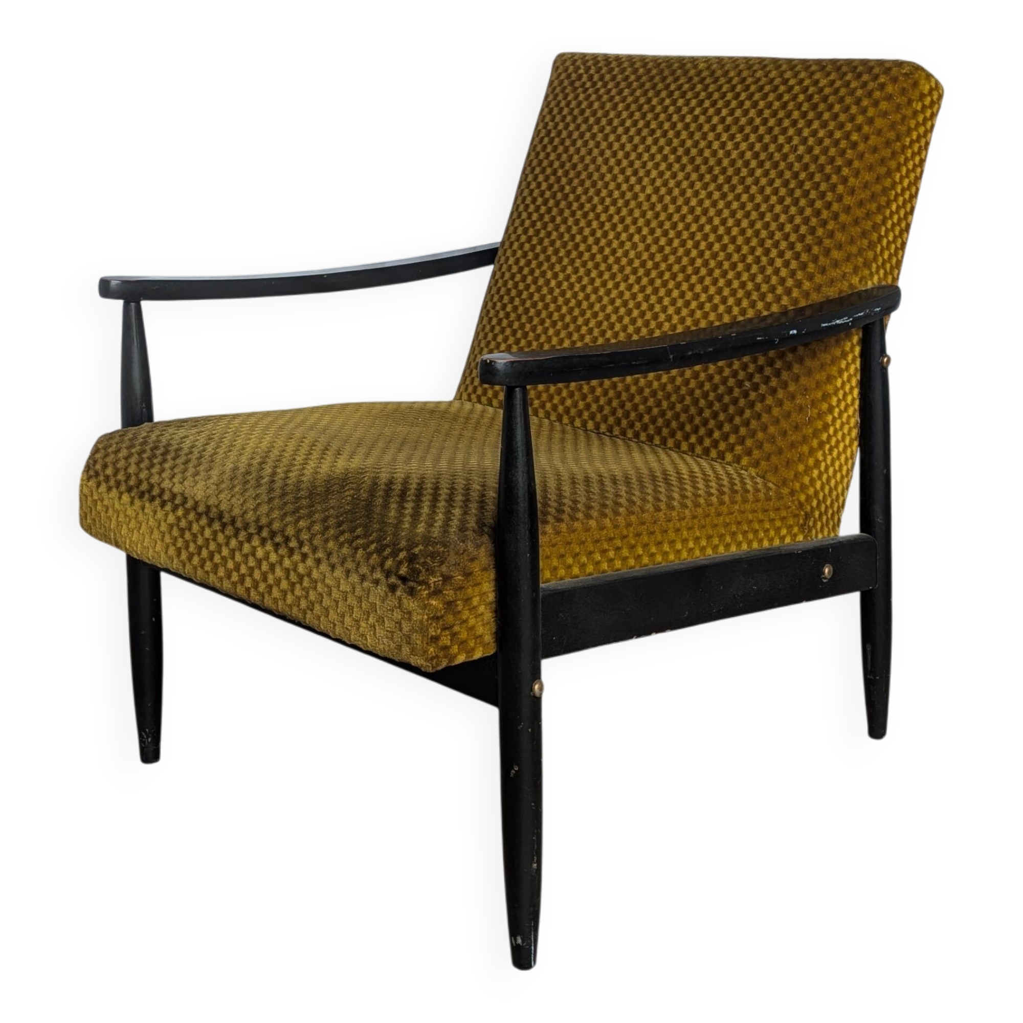 Vintage Yellow Fabric Armchair: Mid-Century Modern Lounge Chair
