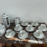 Coffee set, tea 1925, art deco, union céramique, uc, limoges, 8 cups, 8 subcups, teapot