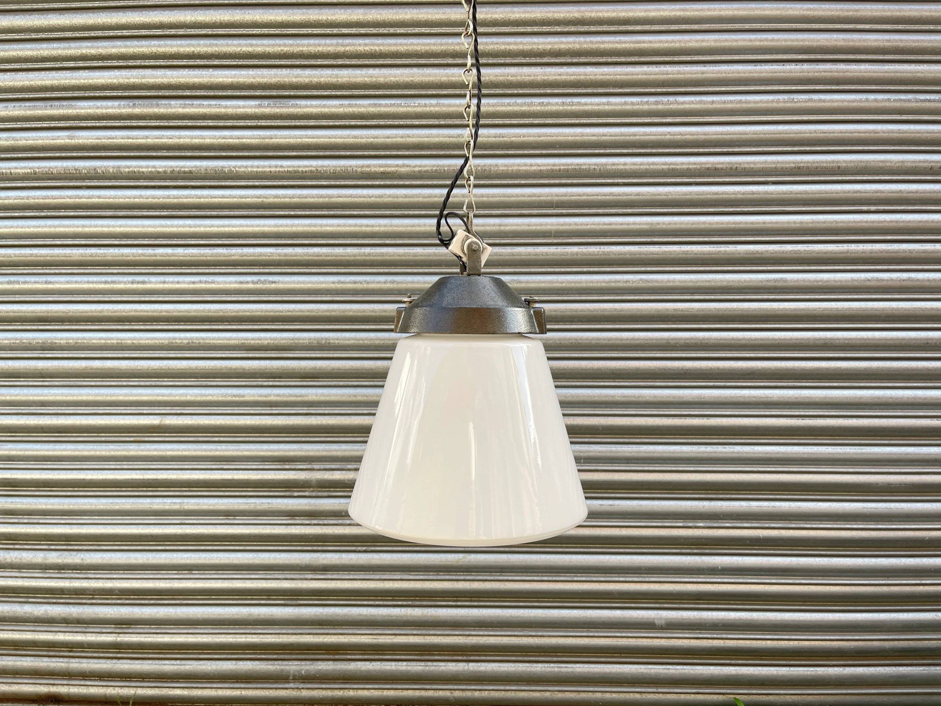 1930s industrial opaline pendant light by Siemens