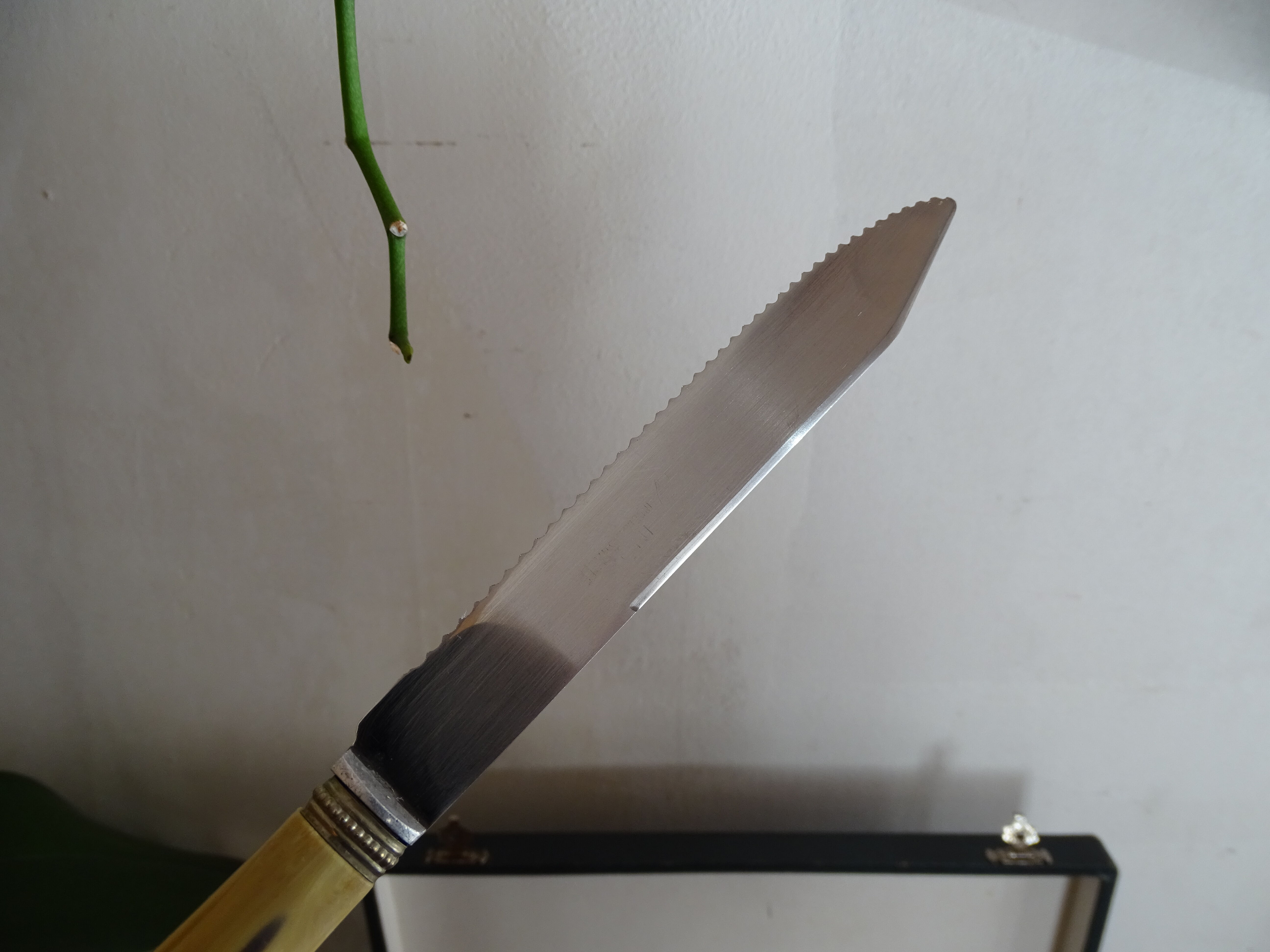 12 Art Deco knives stainless steel and bone 1930 in case