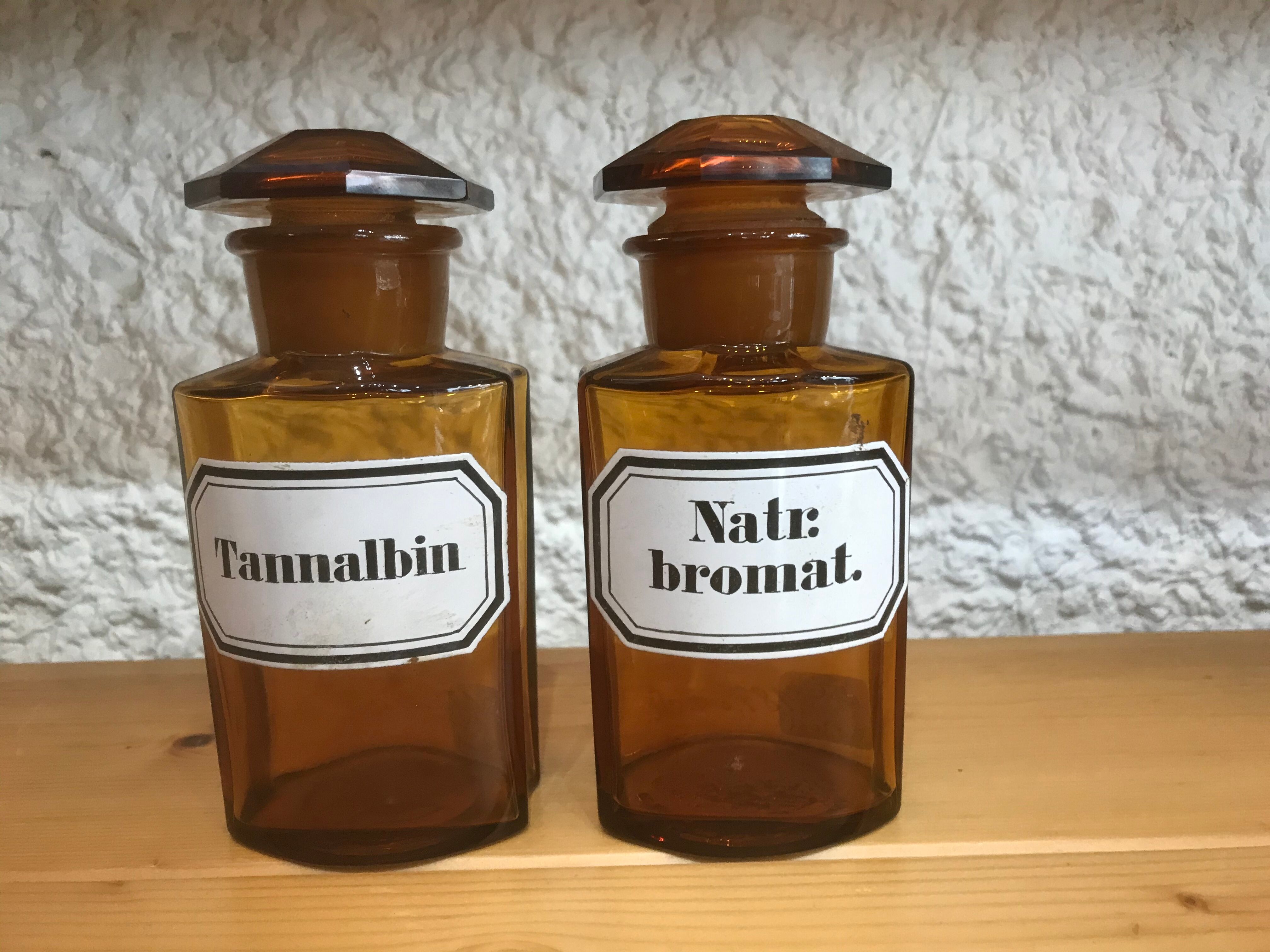 Vintage amber glass apothecary bottle