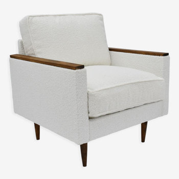 Original 70's armchair cube, fully restored, white bouclé