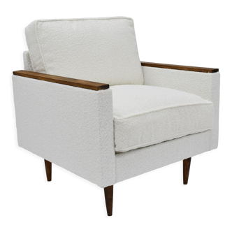 Original 70's armchair cube, fully restored, white bouclé