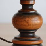 Vintage Italian table lamp in turned wood and leather lampshade