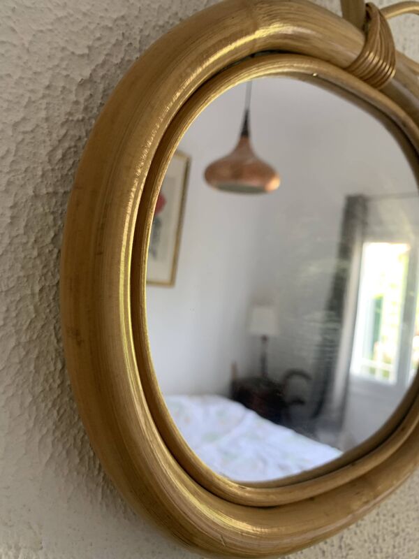 Miroir vintage 1970 pomme rotin osier fruit - 35 x 32 cm