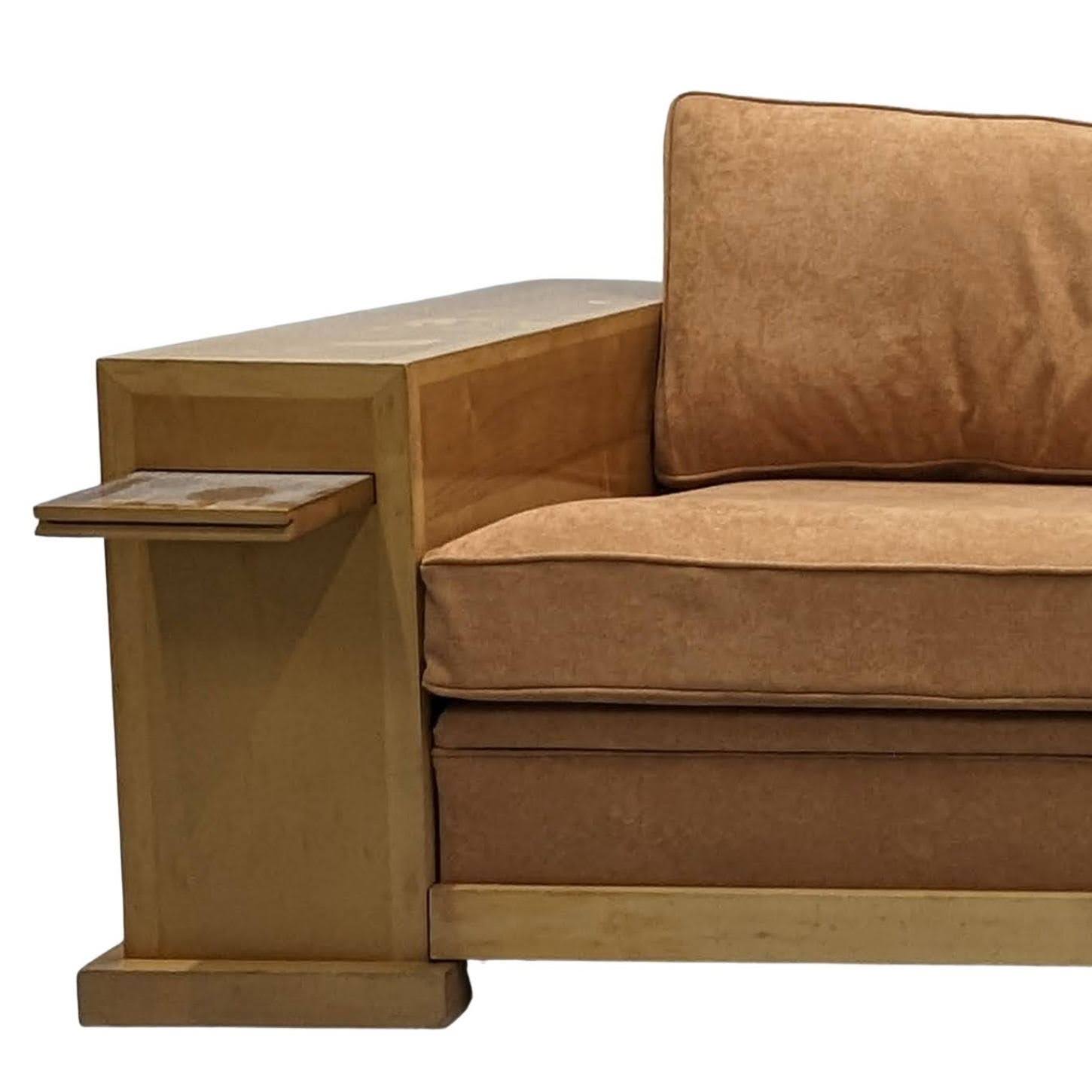 Key Largo Hugues Chevalier sofa Art Deco style in sycamore and suede