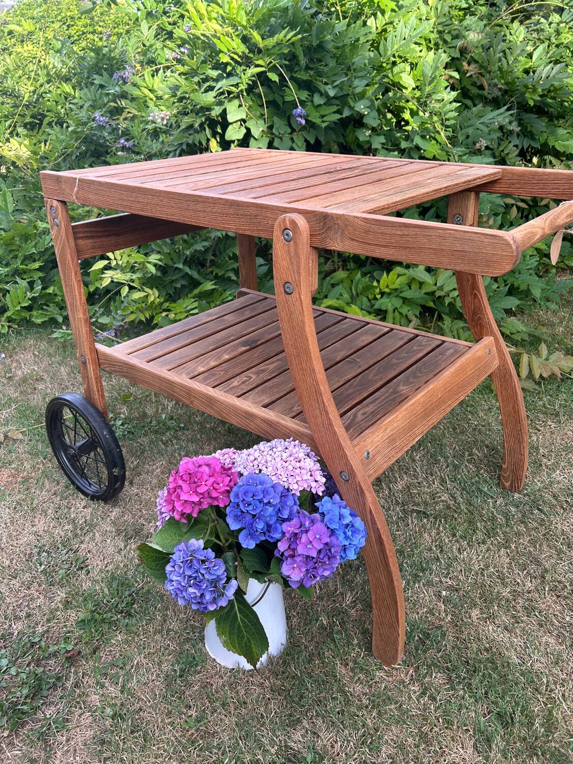 Exotic wood serving trolley