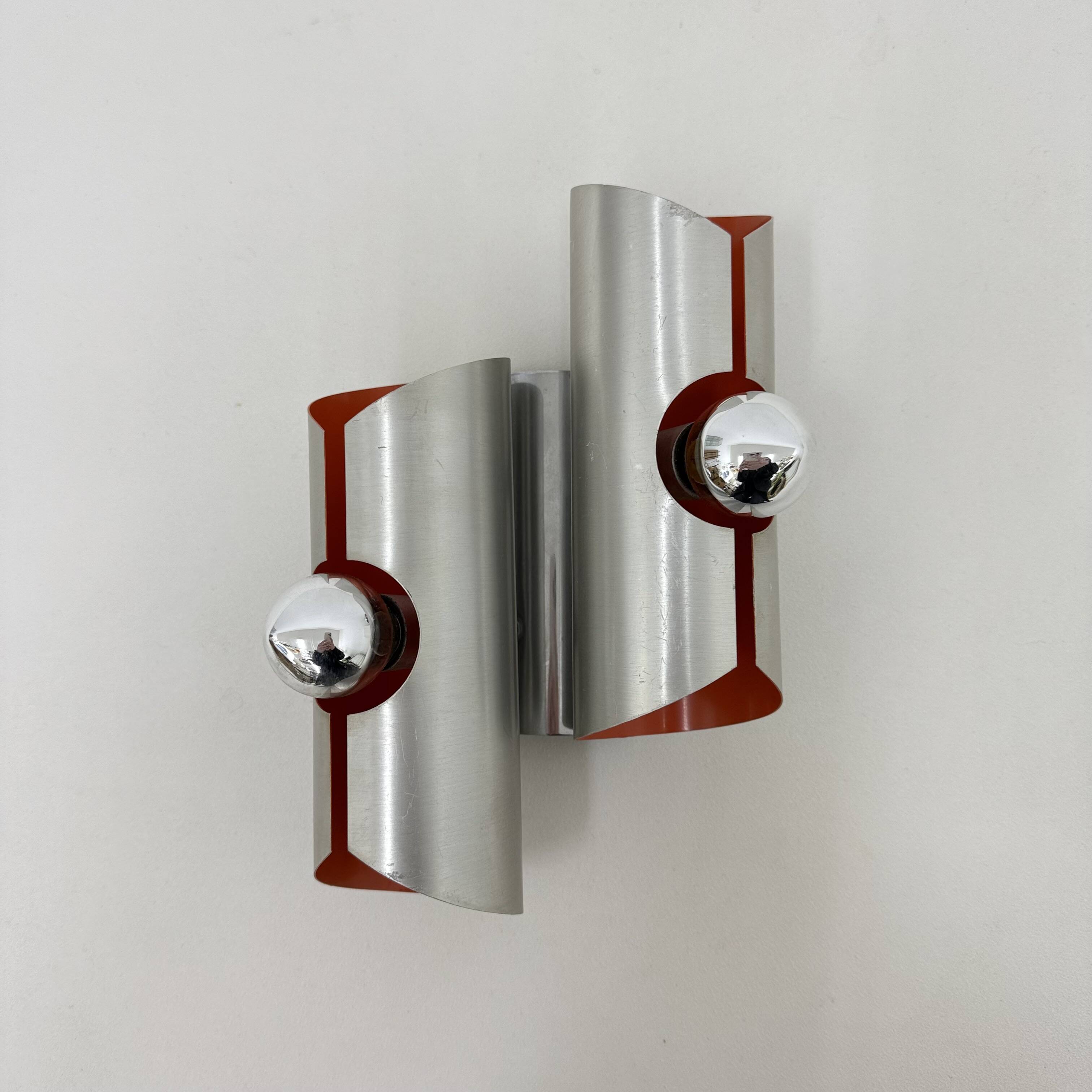 Space age aluminium with orange inside wall lamp sconce , 1970s