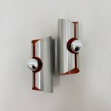 Space age aluminium with orange inside wall lamp sconce , 1970s