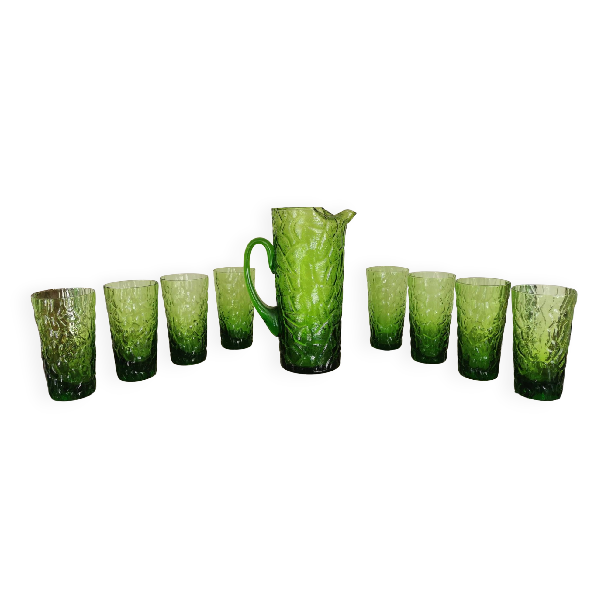 Ancien Service A Orangeade Carafe Verre Soufflé + 5 Verres Verico Vintage A680