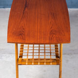Coffee table in teak and oak with wicker shelf, Danish design, 1960s