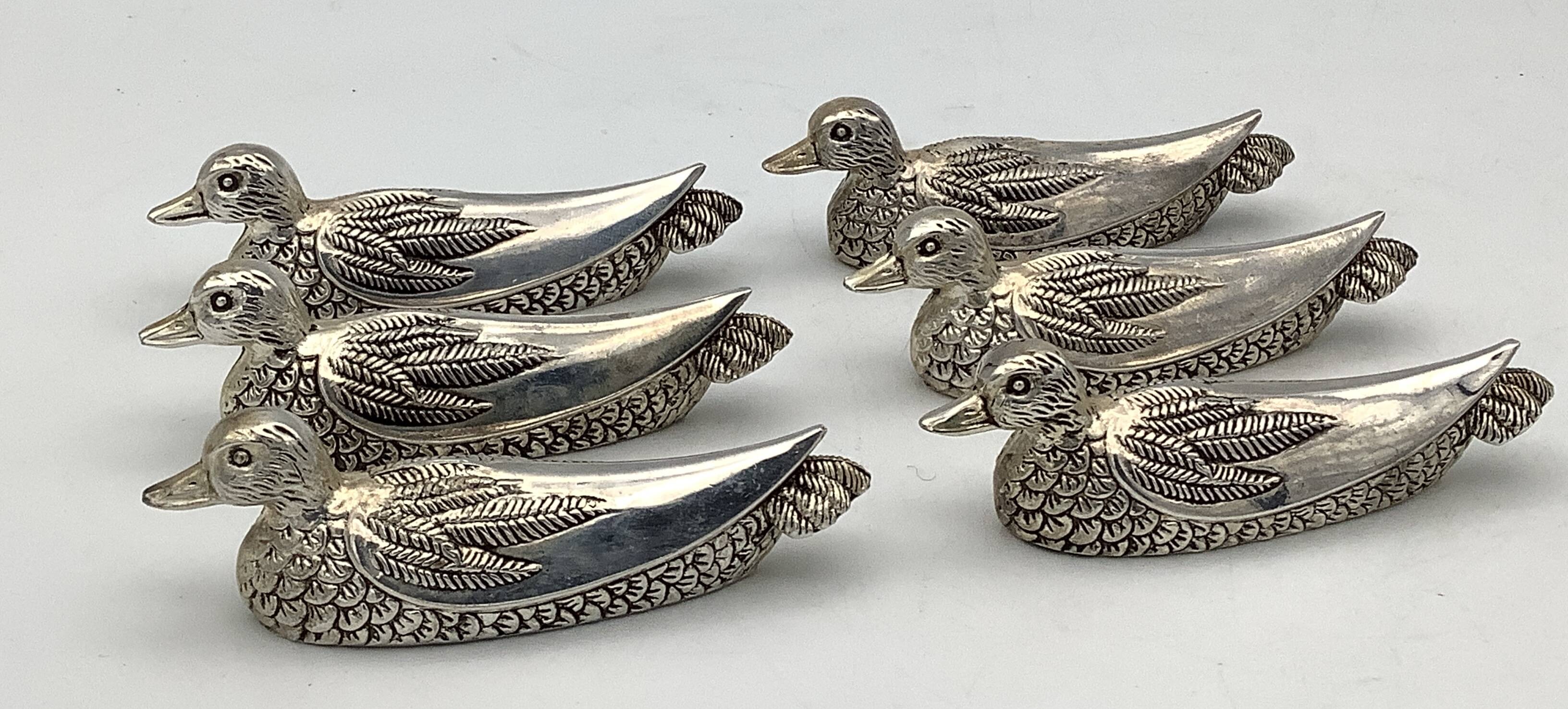 Set of 6 Vintage Duck-Shaped Silver-Plated Knife Rests SILEA