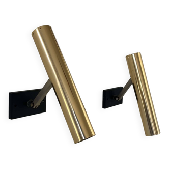 Pair of vintage modernist wall lights, brass, France 1970