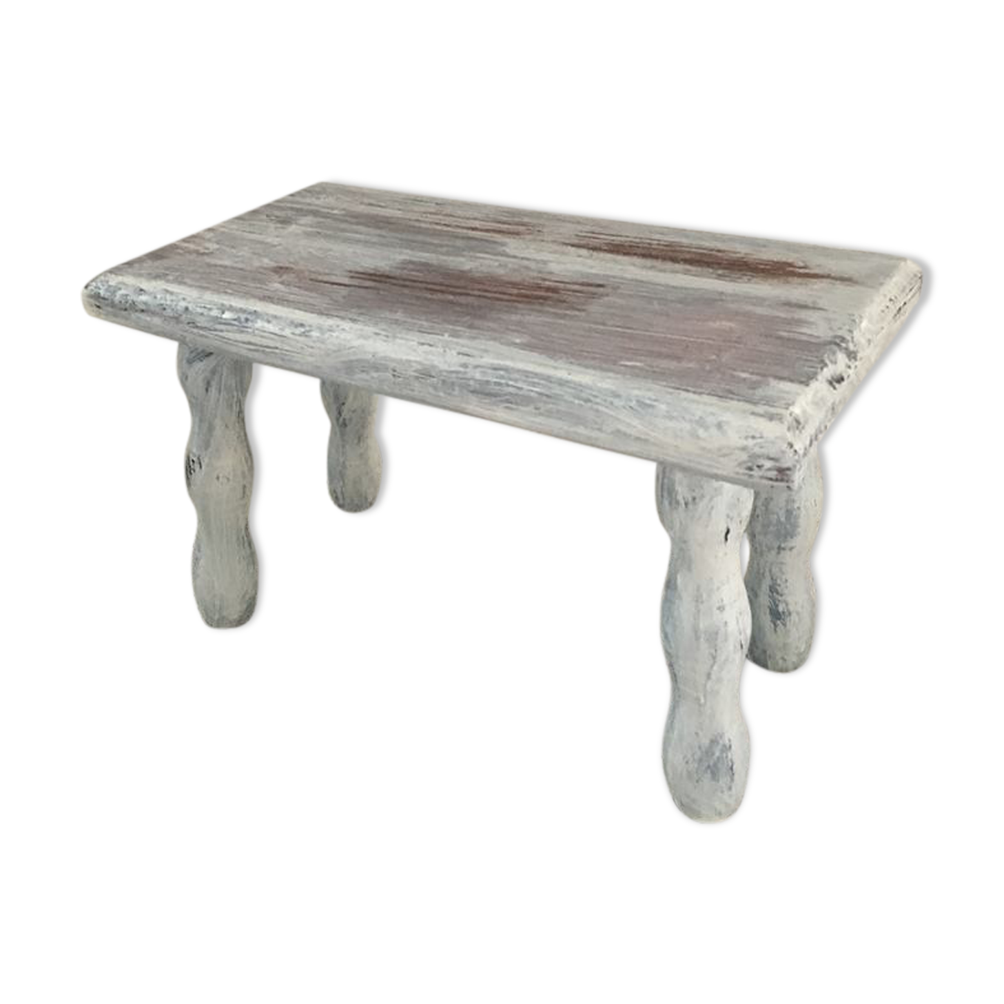 Wooden footrest in his white patina