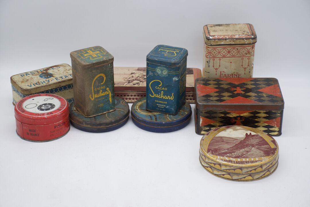 Set of eighty-two metal food boxes 1940'