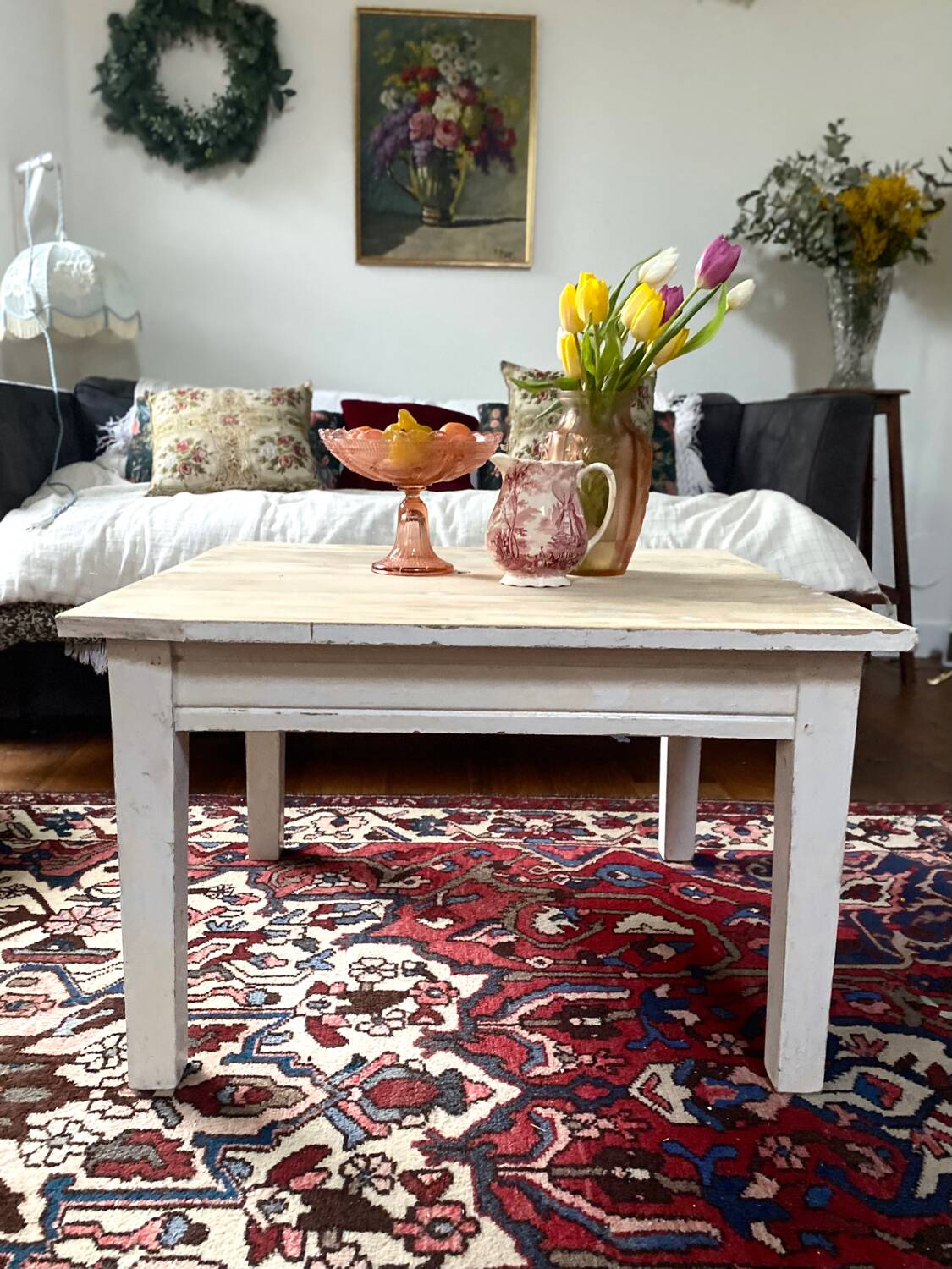 Farmhouse coffee table in antique weathered wood