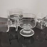 6 coupes cavalier transparents pied épais vintage en verre années 1970