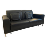 3-seater black leather sofa