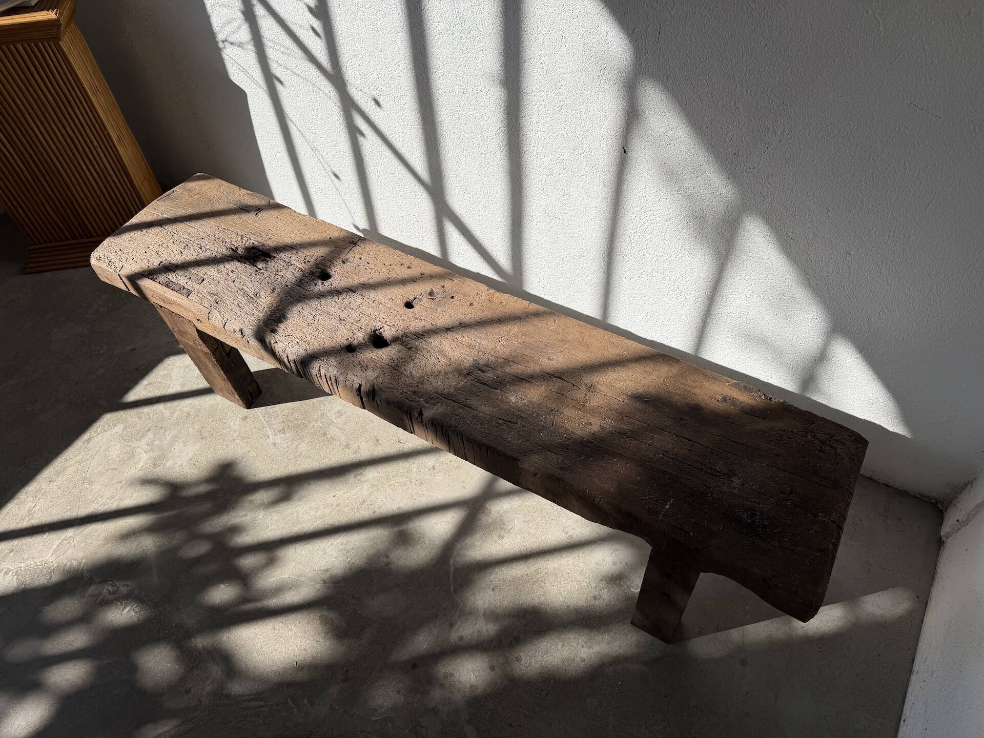 Brutalist Oak Bench – Unique Piece, 20th Century Folk Art