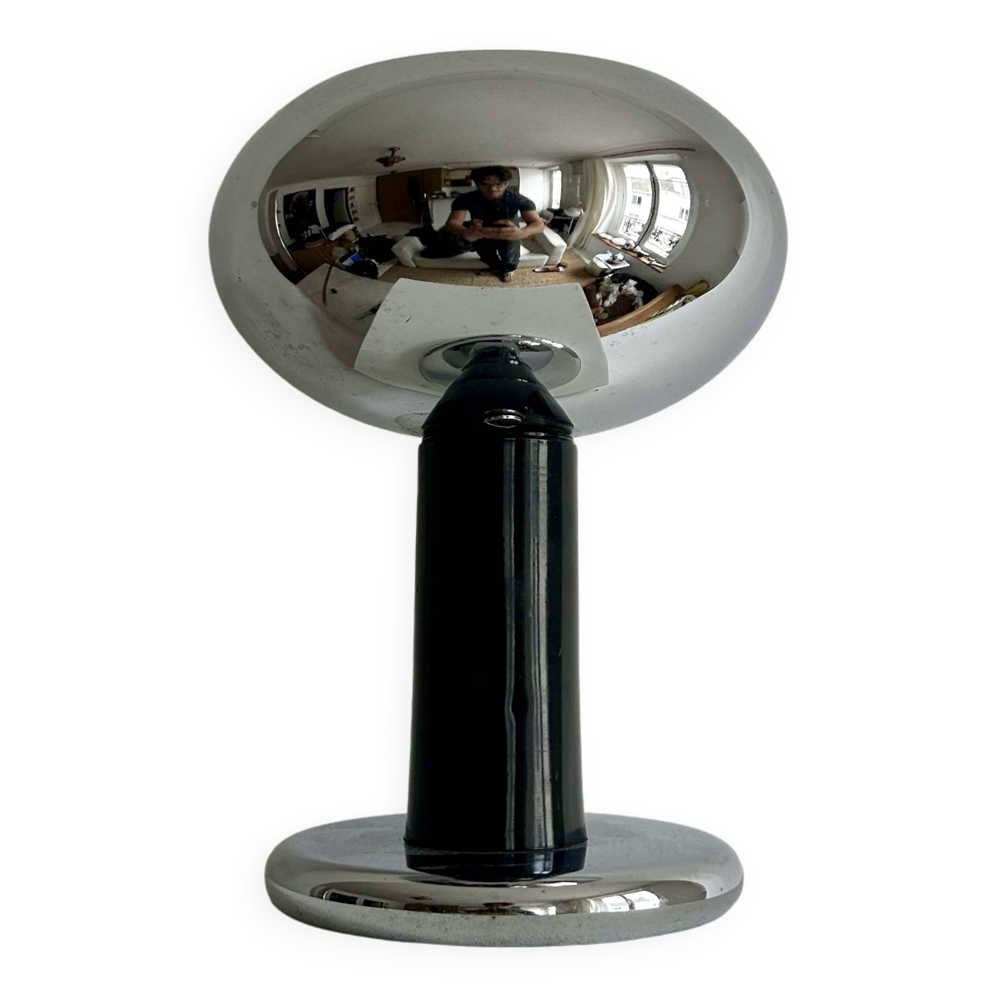 Vintage table lamp, chrome and black lacquered metal, Italy 1960