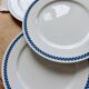 4 vintage Lustucru plates in porcelain with a blue checkered pattern.