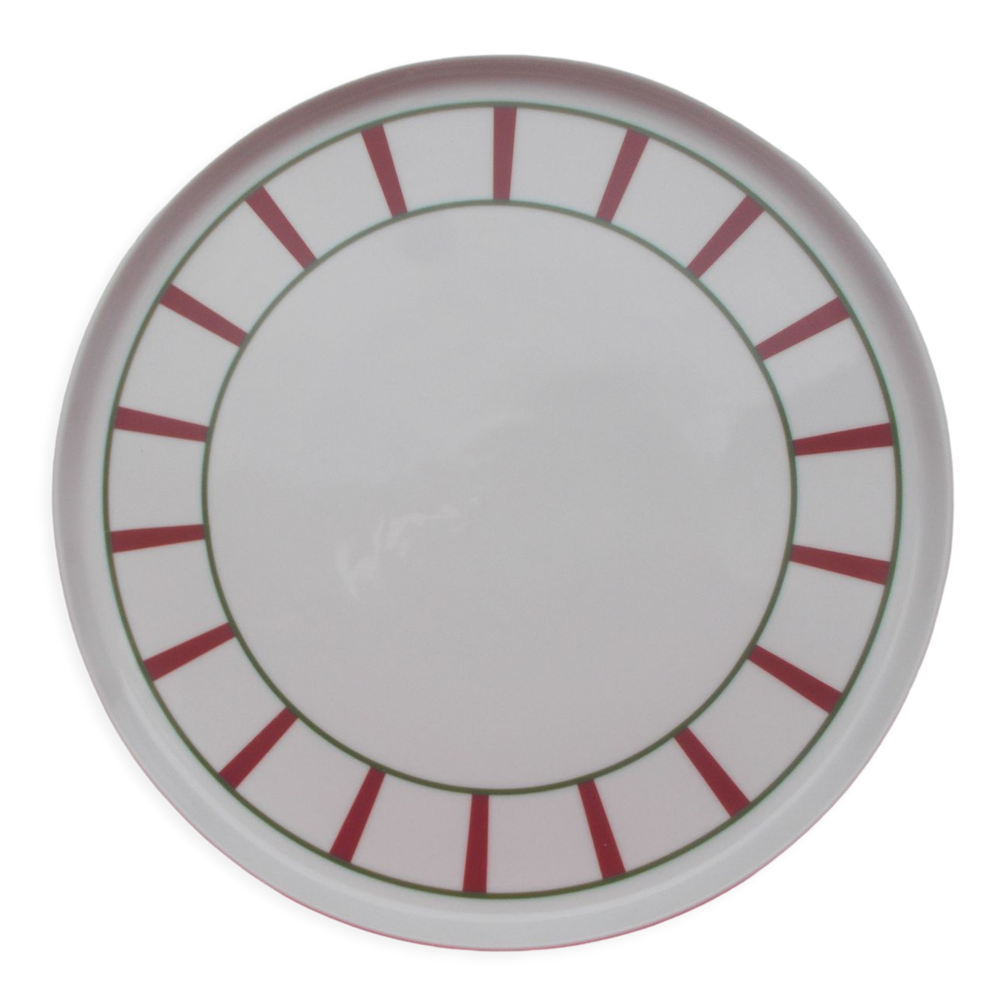Round Basque dish green and red porcelain
