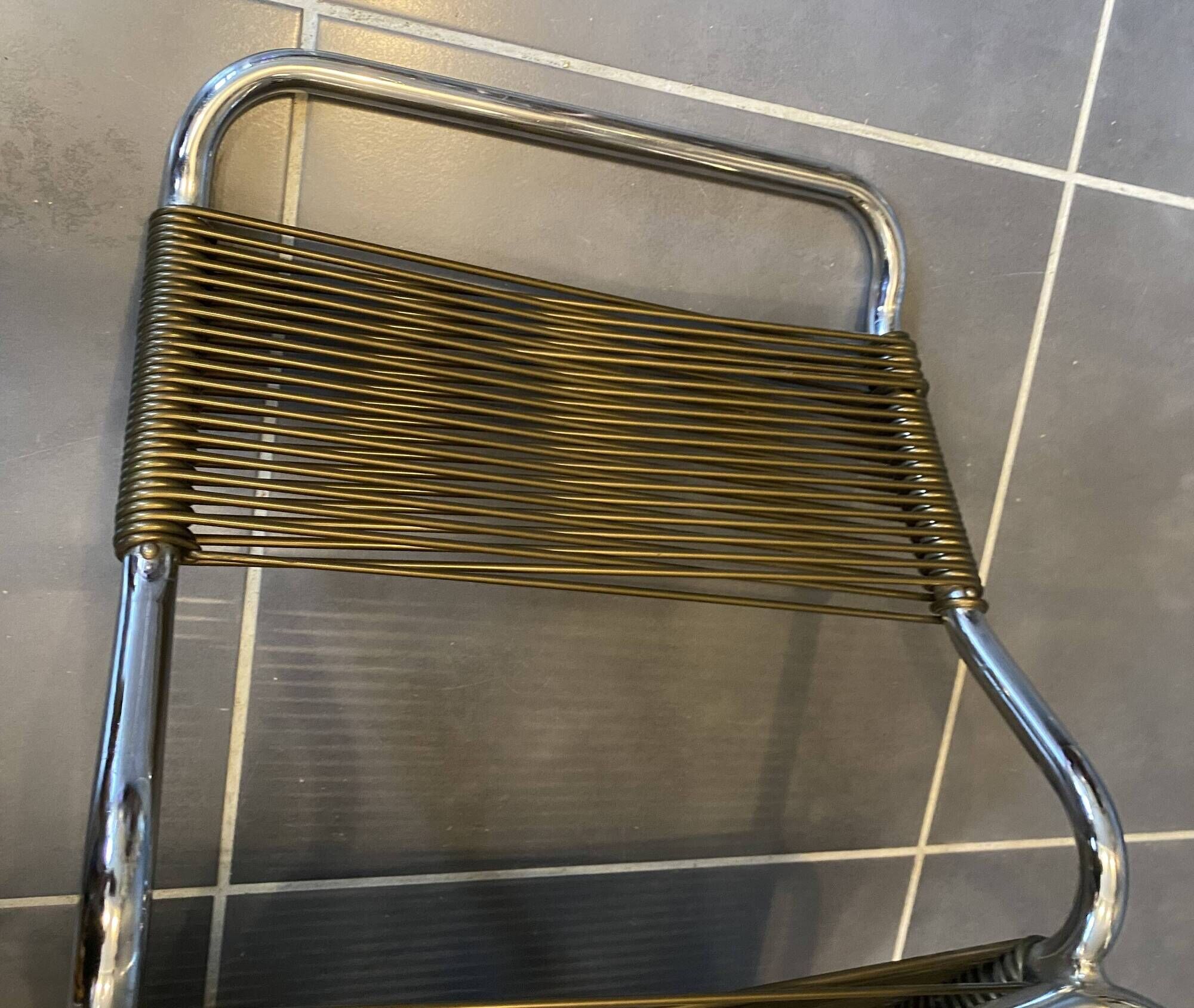 Scoubidou chair or vintage 1960s khaki green chrome spaghetti chair