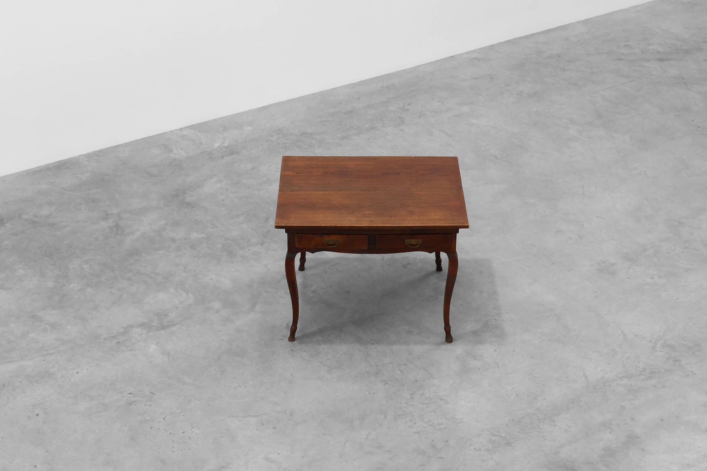 French Provincial Oak Table with Two Drawers, France, 19th Century