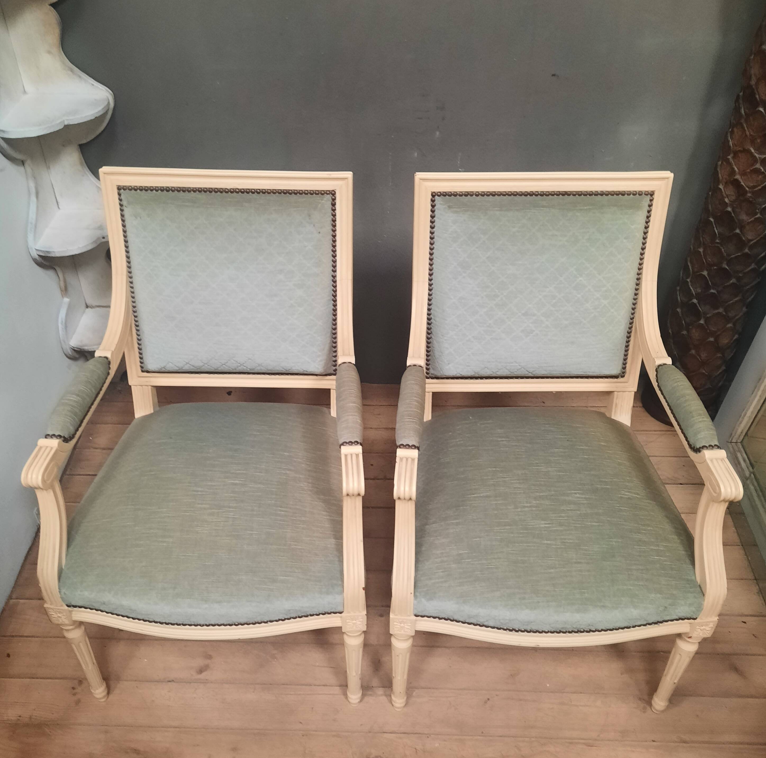Pair of large Louis XVI style armchairs