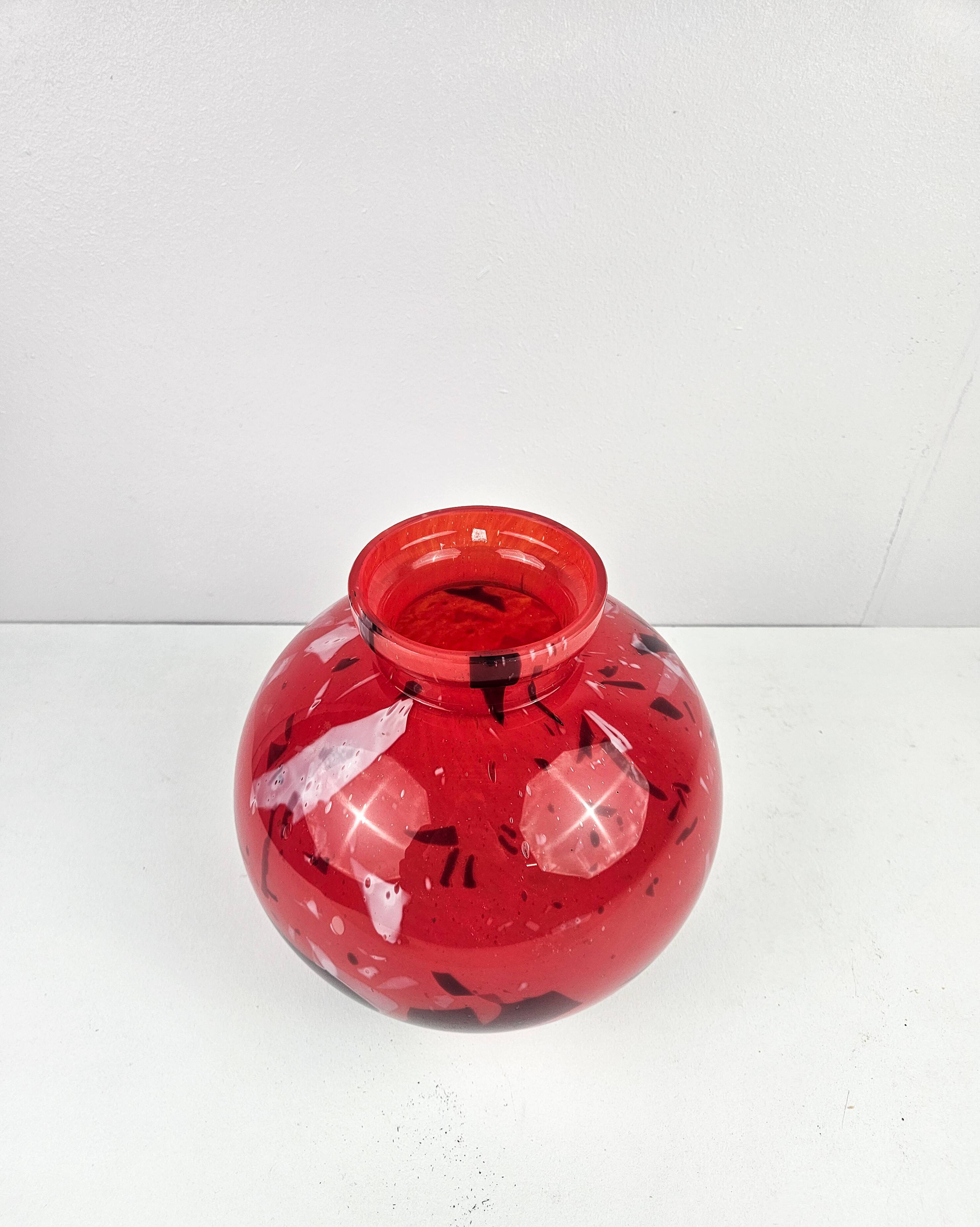 Vintage red glass ball vase