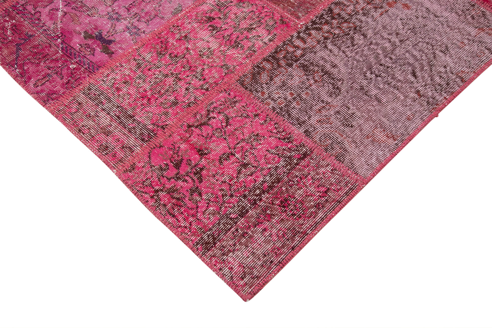 Handwoven turkish contemporary 186 cm x 288 cm pink patchwork rug