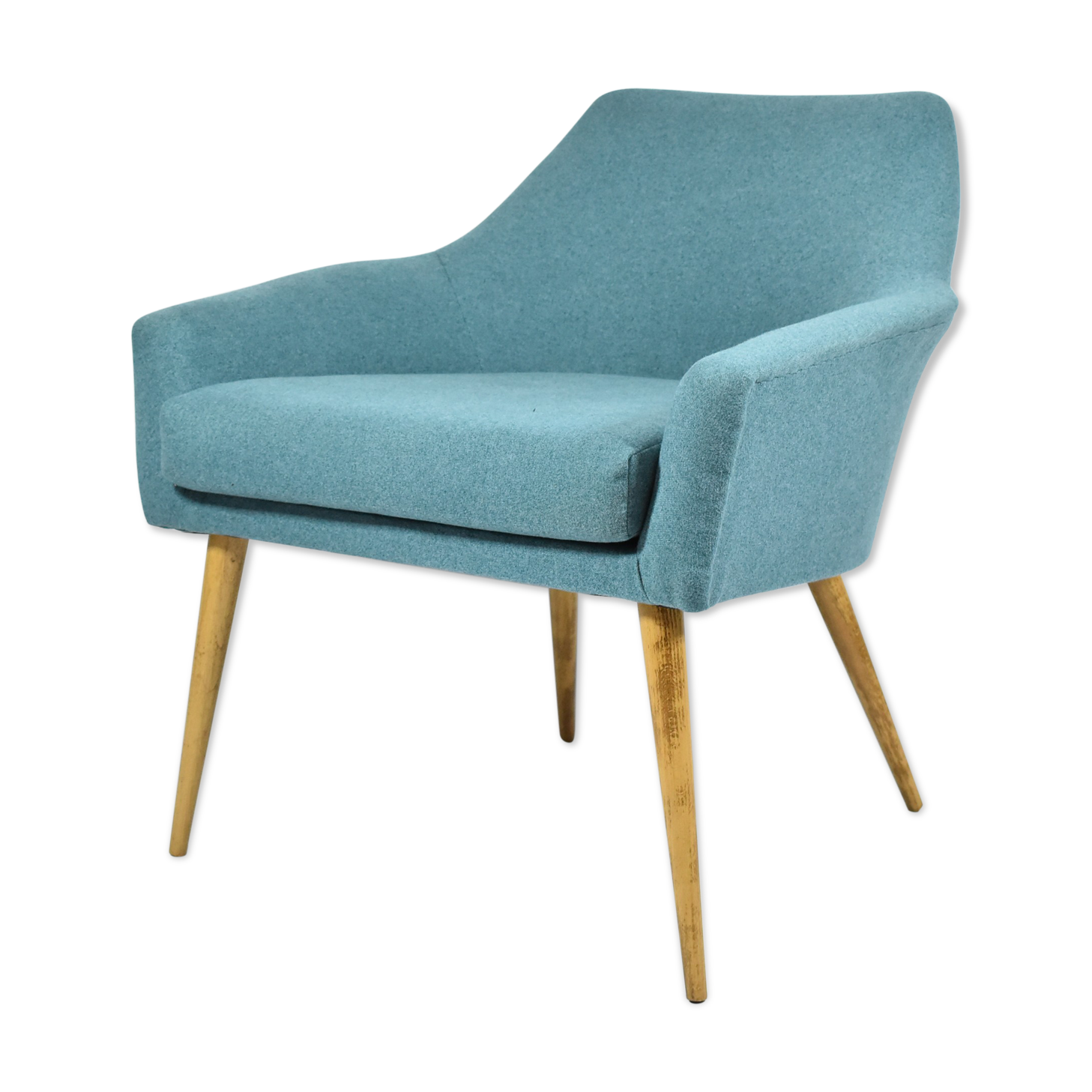 Vintage armchair Shell, turquoise fabric, 1960s