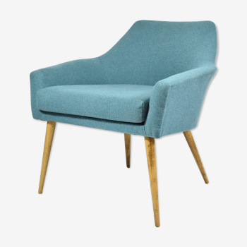 Fauteuil vintage Shell, tissu turquoise, années 1960