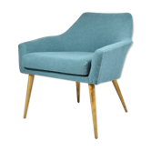 Fauteuil vintage Shell, tissu turquoise, années 1960