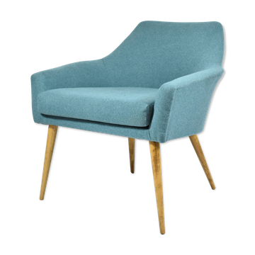 Fauteuil vintage Shell, tissu turquoise, années 1960