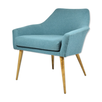 Fauteuil vintage Shell, tissu turquoise, années 1960