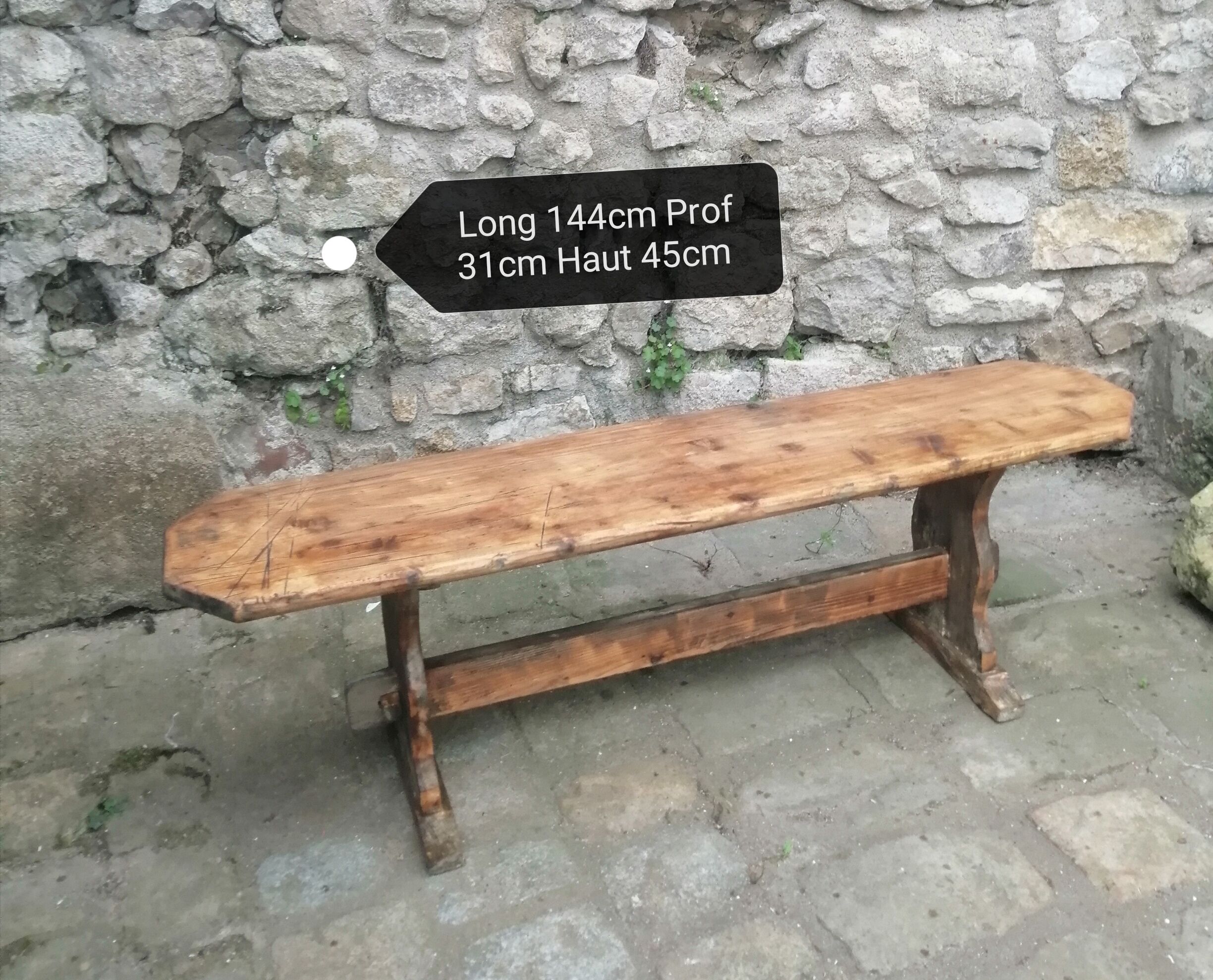 Long wooden farm bench 144cm
