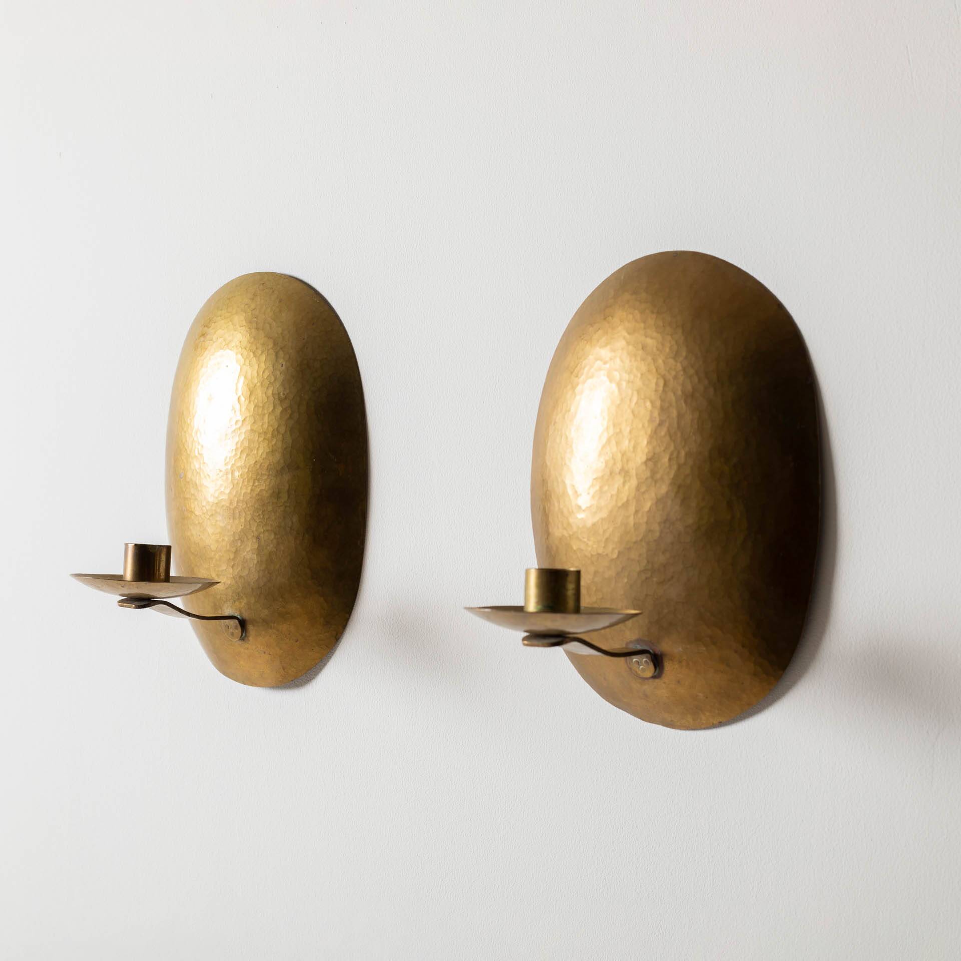 Mid century brass oval wall candelabra, set of 2, Sweden, 1950s