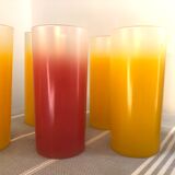 Yellow, red and frosted yellow orangeade glasses made of vintage glass