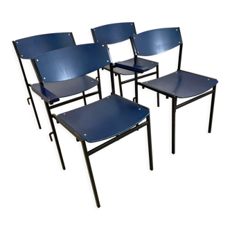 Set of 4 chairs/armchairs Gijs Van Der Sluis royal blue, 60s, Holland