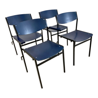 Lot de 4 chaises de Gijs Van Der Sluis bleu roi, années 60, Hollande