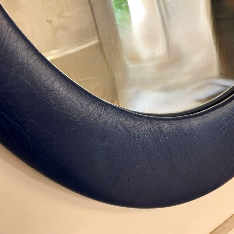 Oval wall mirror 1970s blue faux leather