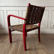 Vintage armchair in red wood and rope