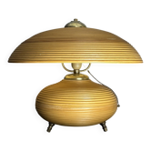 Lampe de table champignon en crayon, rotin, bambou et laiton, Italie, années 1970.