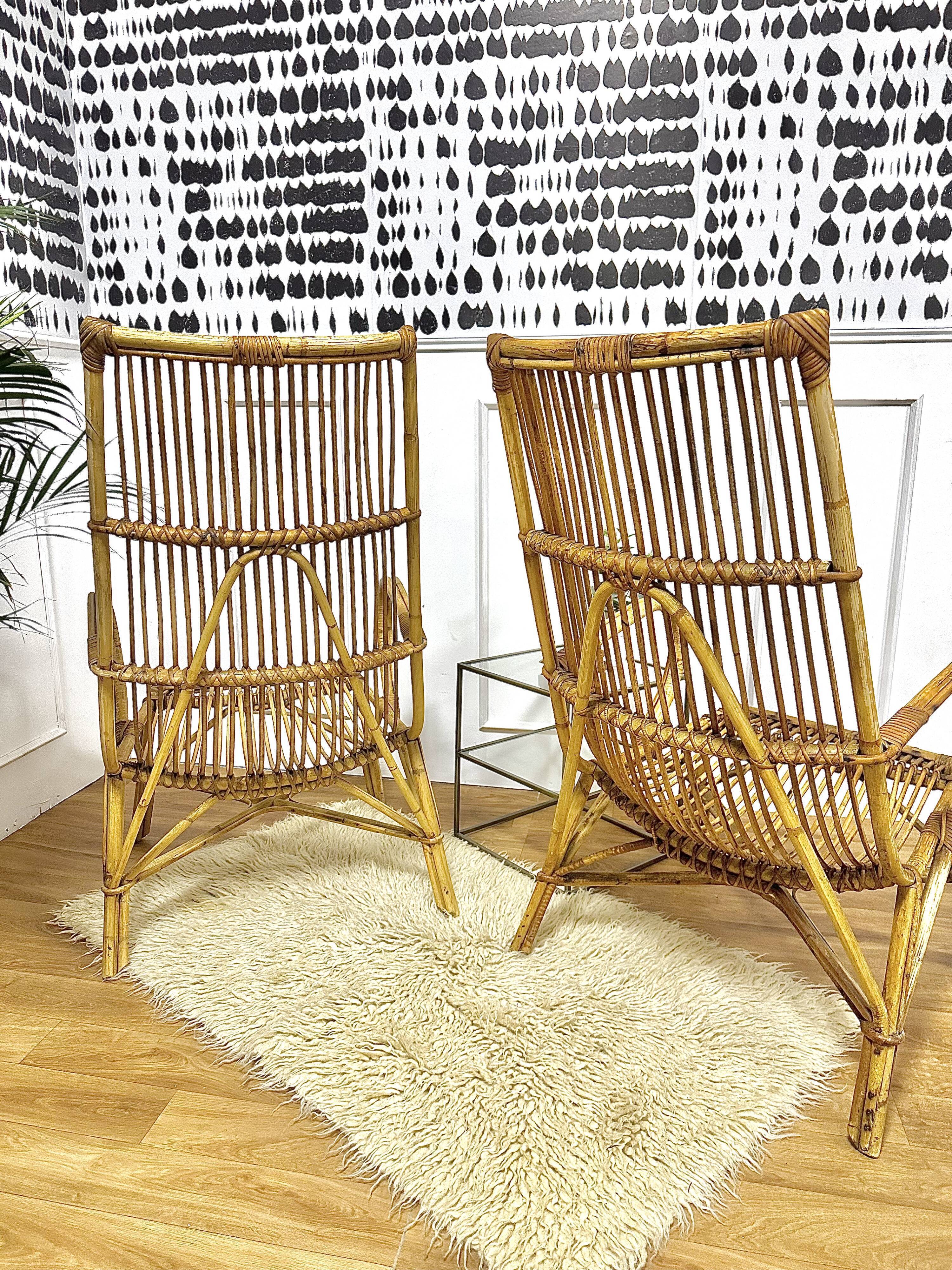 Pair vintage rattan armchairs